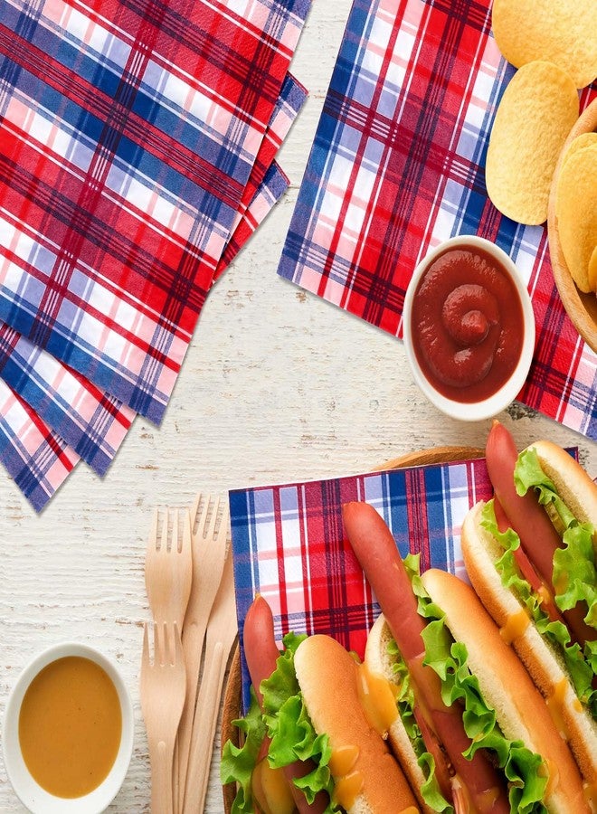 Whaline 80Pcs 4th of July Plaid Paper Napkins Patriotic Red Blue Checkered Disposable Napkins Decorative Luncheon Dinner Napkins for Independence Day Dining Party Supplies Table Decor - Image 5